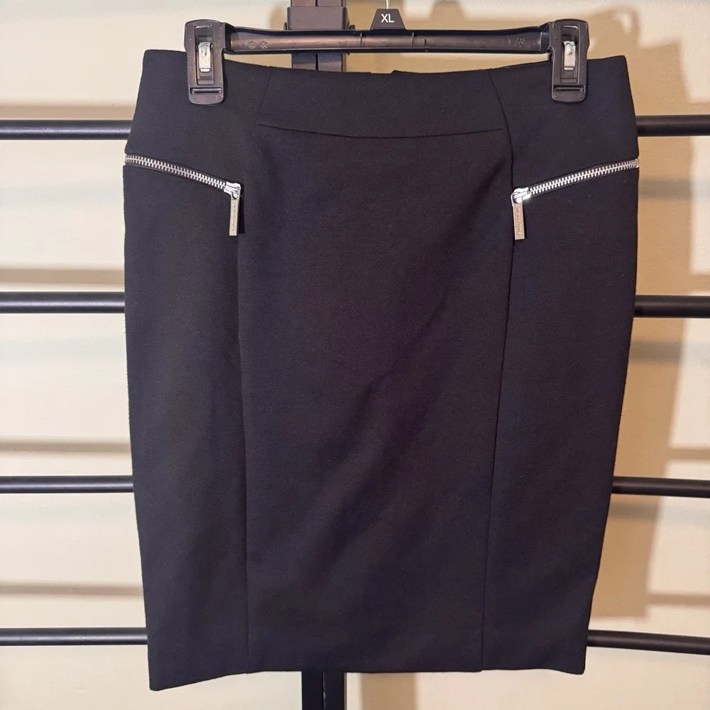 Michael Kors Skirt Pencil Black Stretch Silver Zippered Pockets Preppy Women's 6